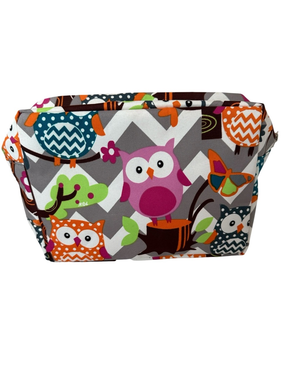 N. Gil Beautiful Colorful Owl Print Cosmetic Bag, 10”x8”x4”